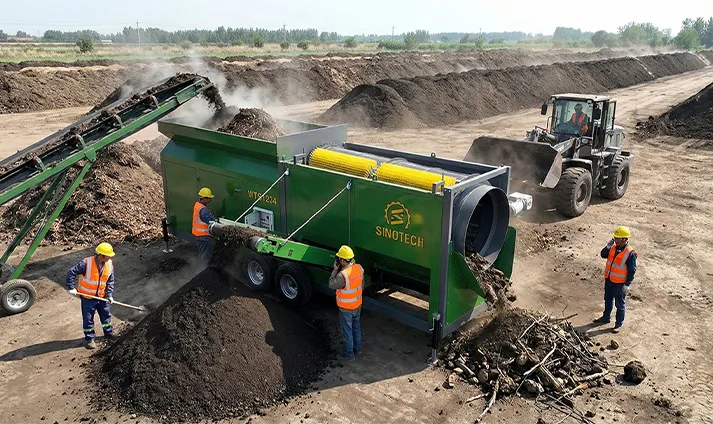 Sitio de trabajo de la criba trommel para compost WTS1234